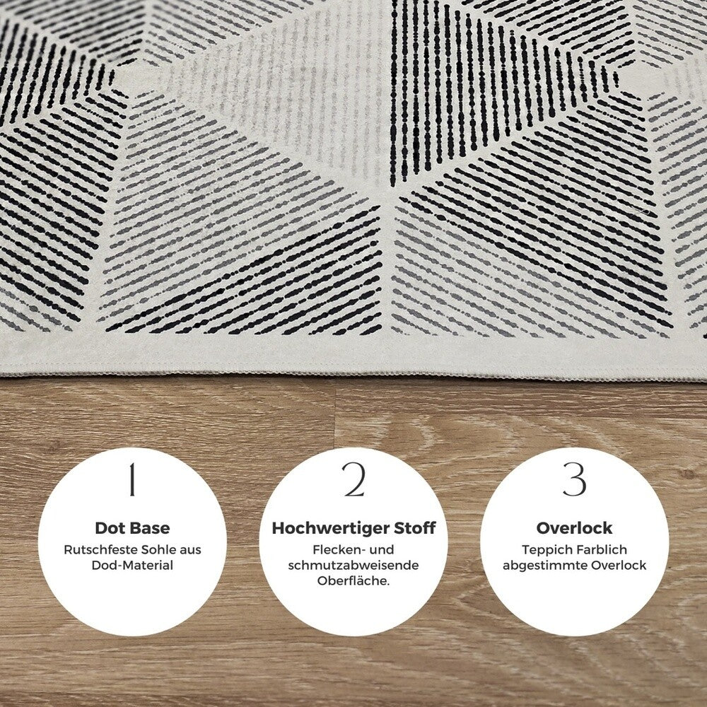 Miqna 2-tlg. rutschfestes Badteppich Set , waschbar (60x100 & 50x60 cm)