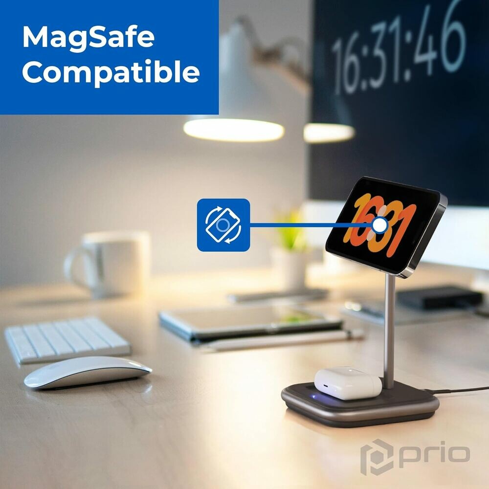 Prio 15W 2 in 1 Wireless Charger MAG (USB C) schwarz