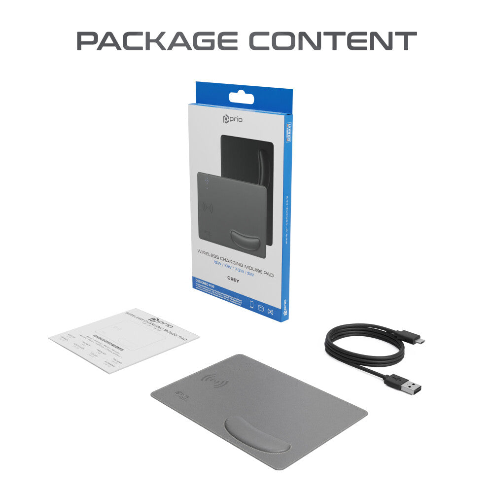 prio Schnelllade-Mauspad 15 W (USB C) grau