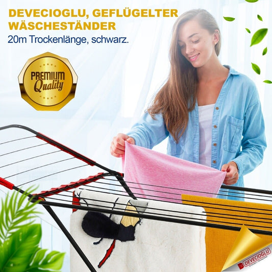 Devecioğlu Flügelwäschetrockner, Klappbar, 20m Trockenlänge, Standtrockner