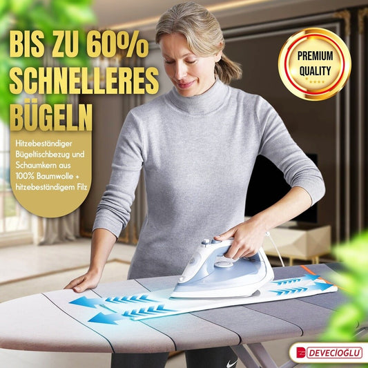 Bügelbrett, Bügeleisen Ablage, Bügelbrettbezug 43x150cm, Höhe 60-90cm, Grau