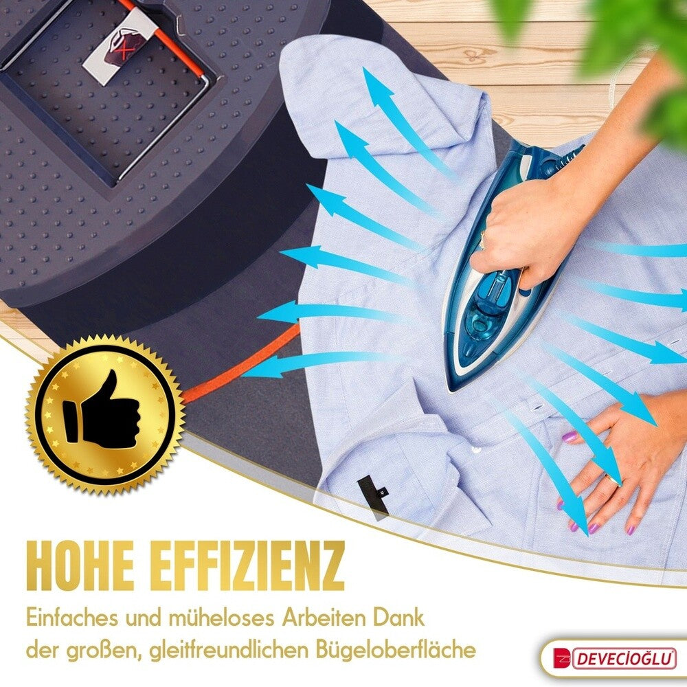 Bügelbrett, Bügeleisen Ablage, Bügelbrettbezug 43x150cm, Höhe 60-90cm, Grau