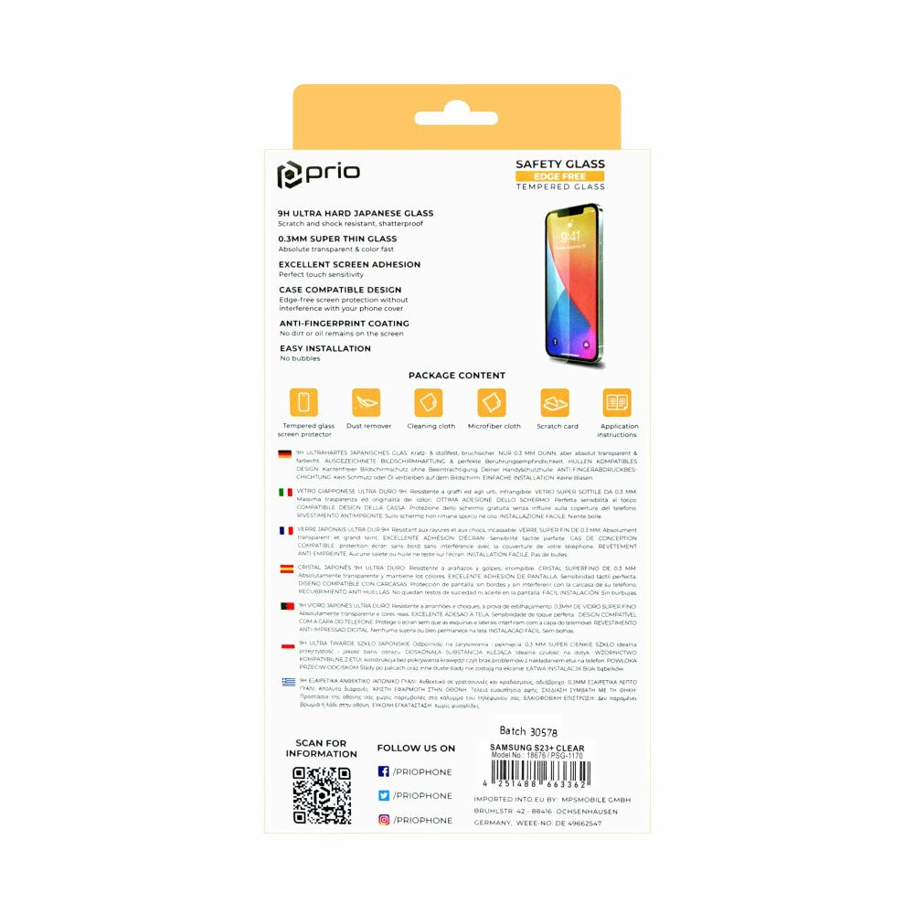prio Displayschutzglas für Samsung S23+ transparent