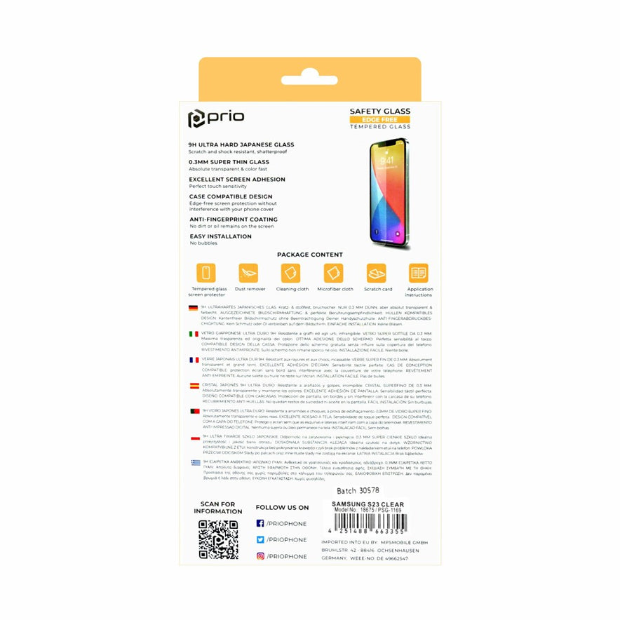 prio Displayschutzglas für Samsung S23 transparent