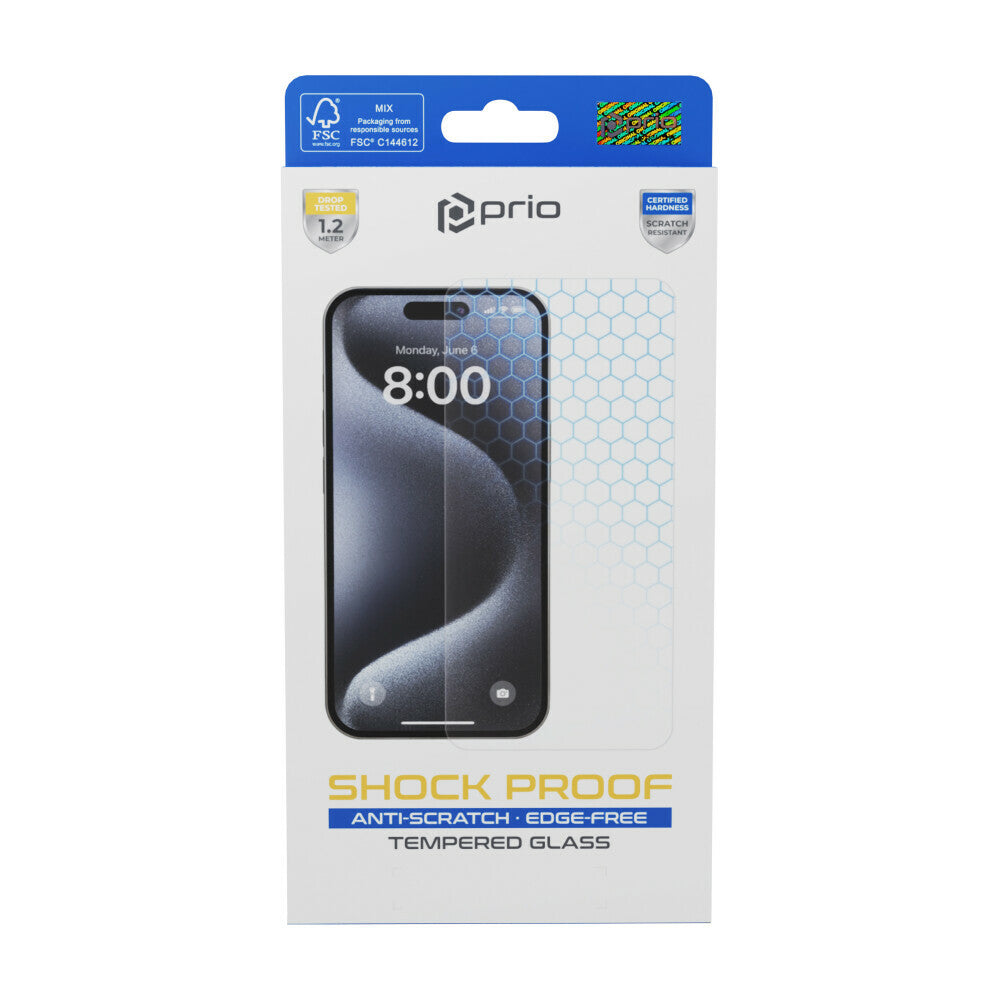prio Shock Proof Displayschutzglas für iPhone 16 Plus/15 Plus/15 Pro Max (6,7 Zoll) klar