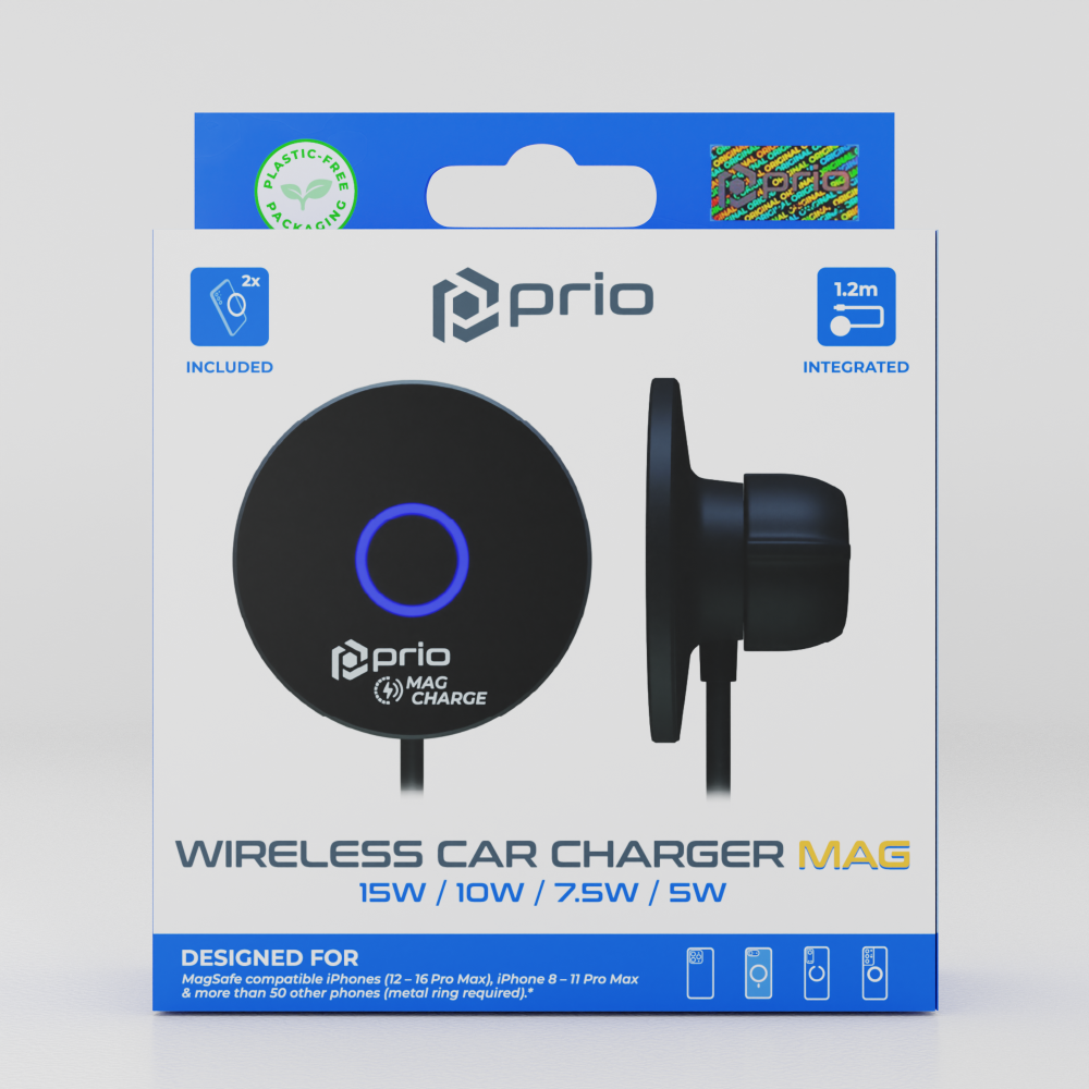 prio 15W Wireless Car Charger MAG (USB C) black