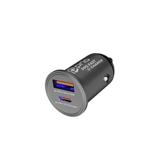 prio KFZ-Schnellladegerät 45W PD PPS (USB C) + 45W (USB A) silber