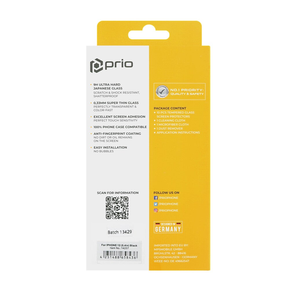 prio 10x 3D Displayschutzglas für iPhone 12 mini schwarz