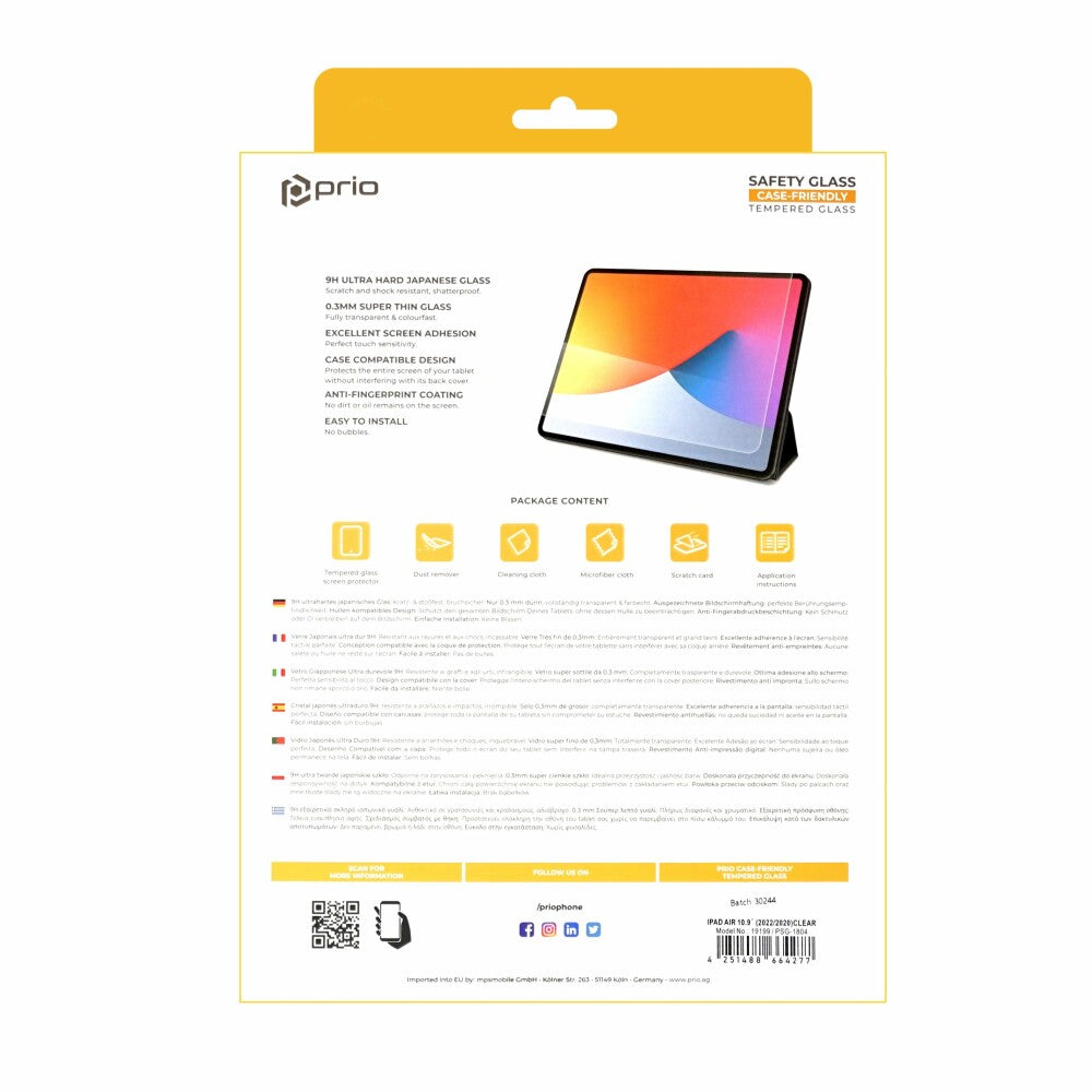 prio Displayschutzglas für iPad Air 10.9 (2022/2020) transparent