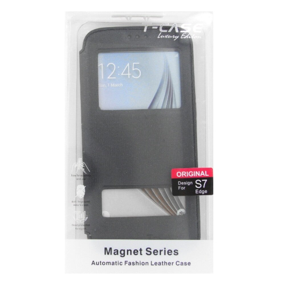 Original Flip Handyhülle Samsung Galaxy S7 Edge Schwarz Magnetisch Schutzhülle