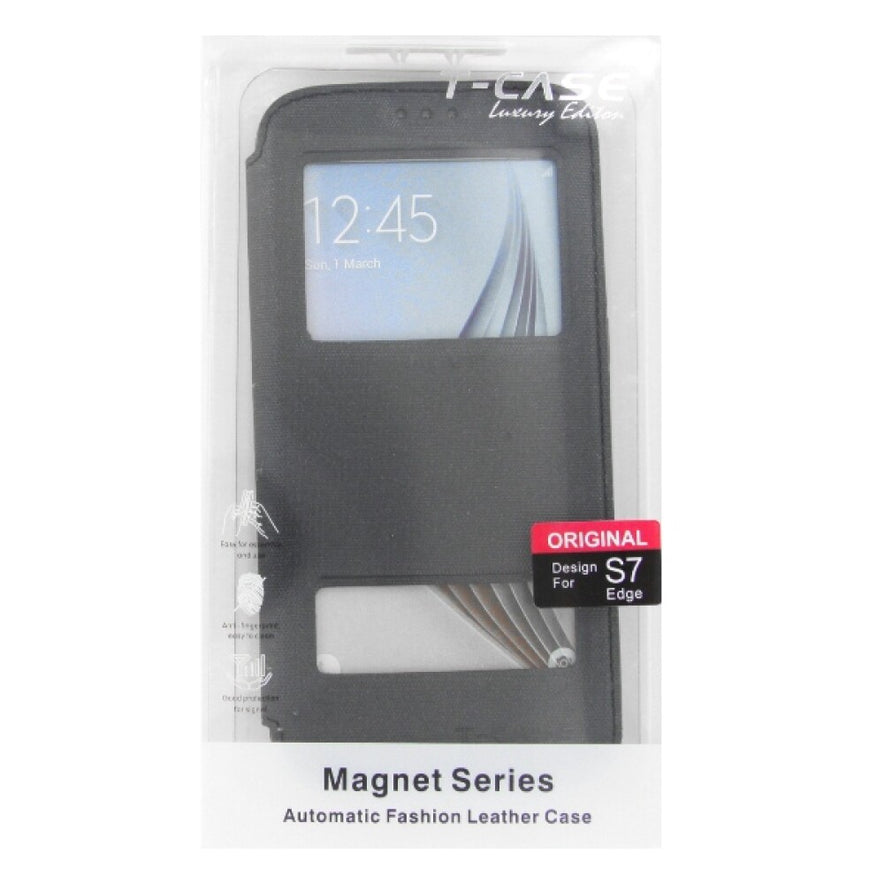Original Flip Handyhülle Samsung Galaxy S7 Edge Schwarz Magnetisch Schutzhülle