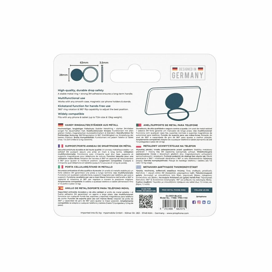 prio Metall-Handyring glänzend-schwarz