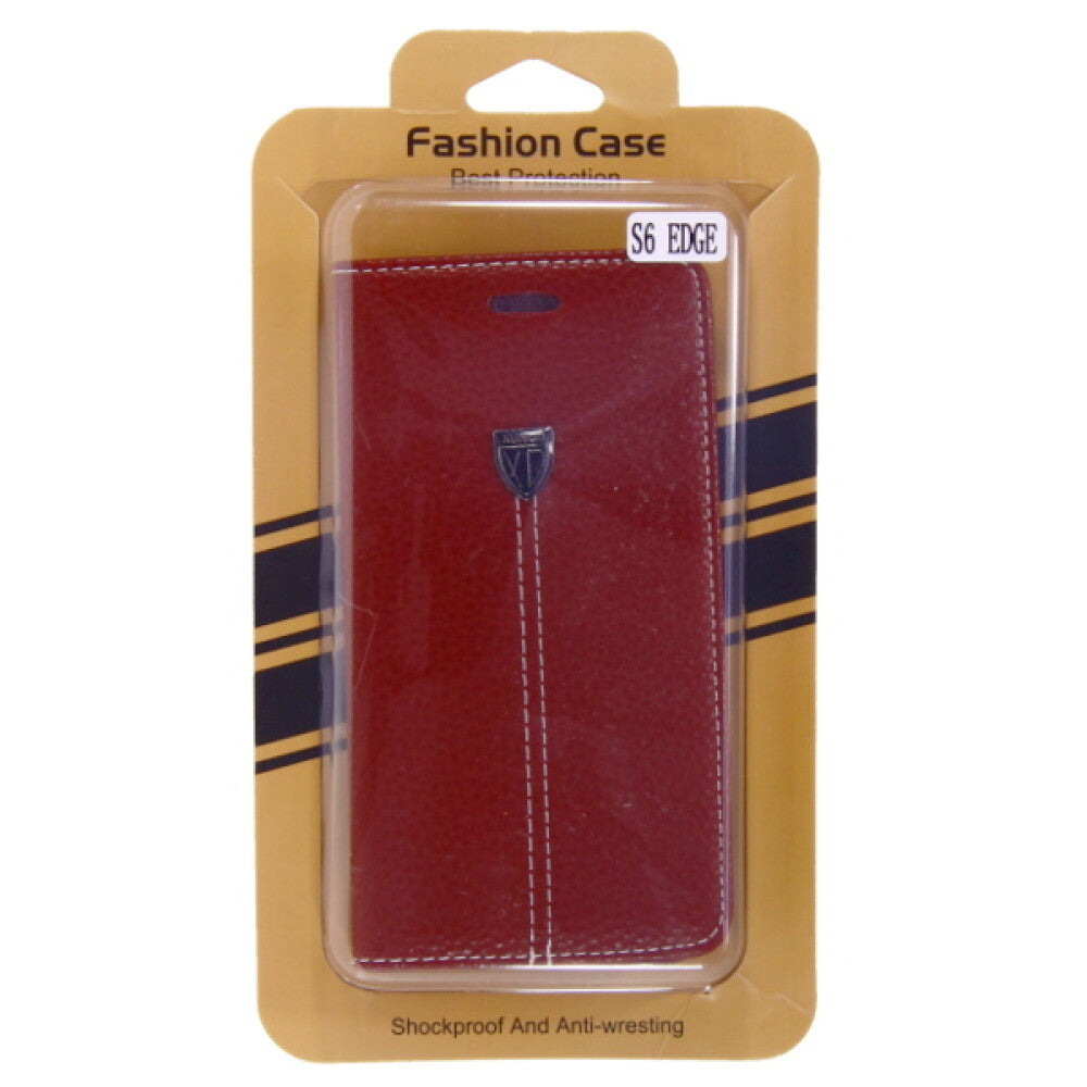 Book Case Handyhülle für Galaxy S6 Edge Braun Schutz Tasche