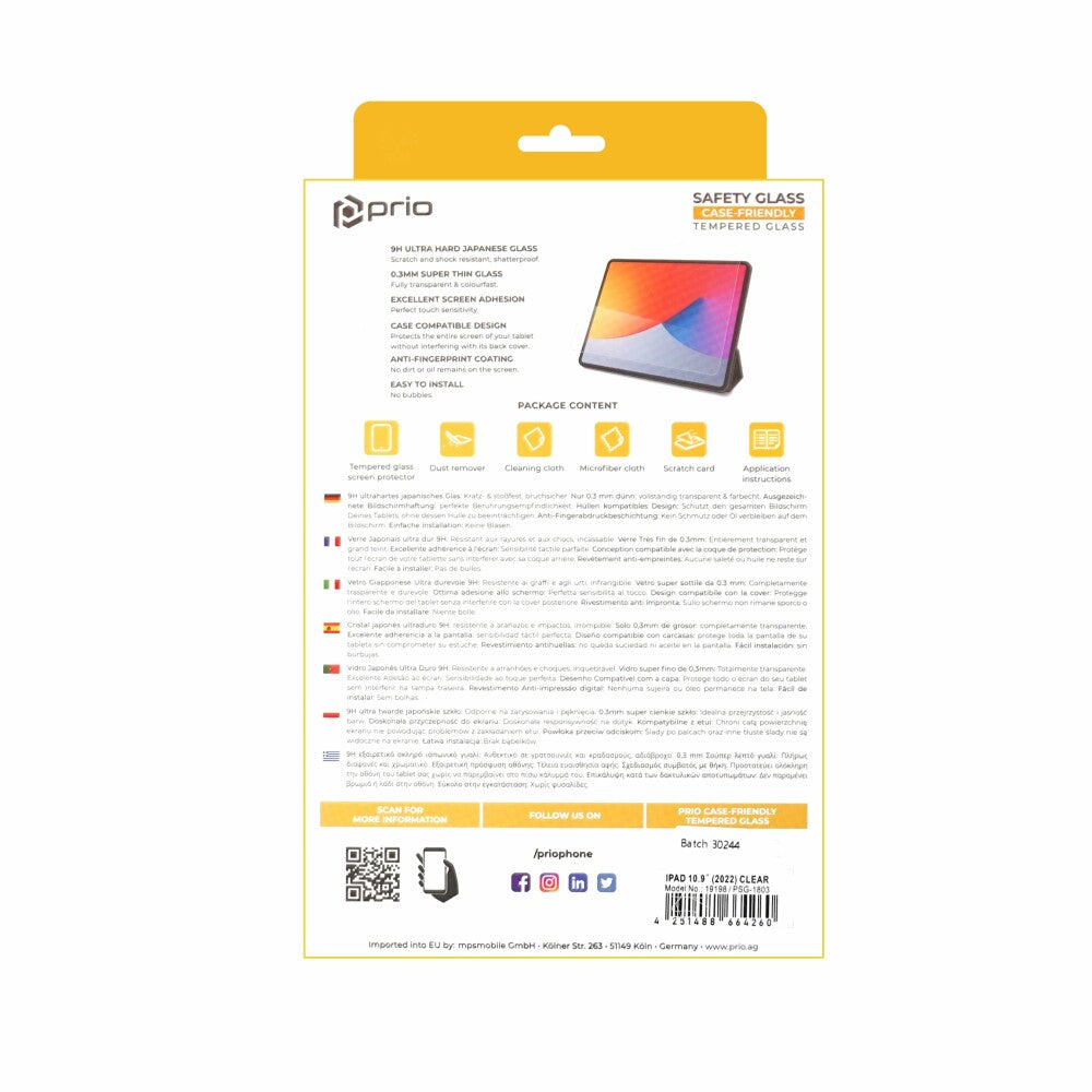 prio Displayschutzglas für iPad 10.9 (2022) transparent