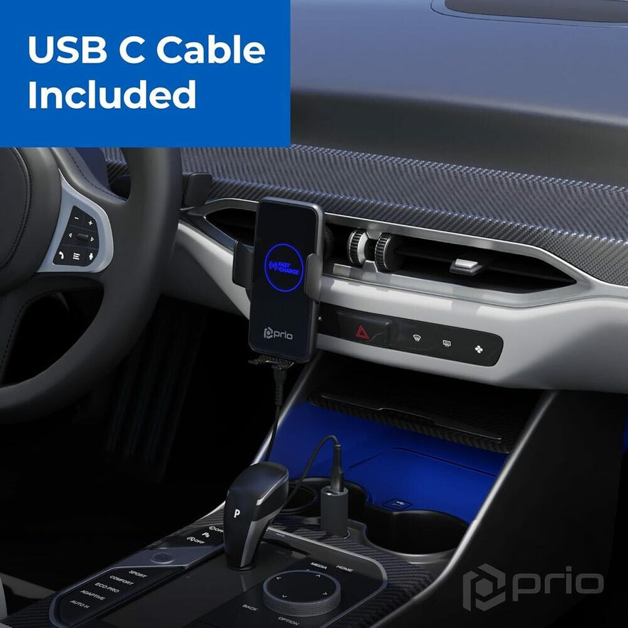prio kabelloses KFZ-Schnellladegerät 15W (USB C) schwarz