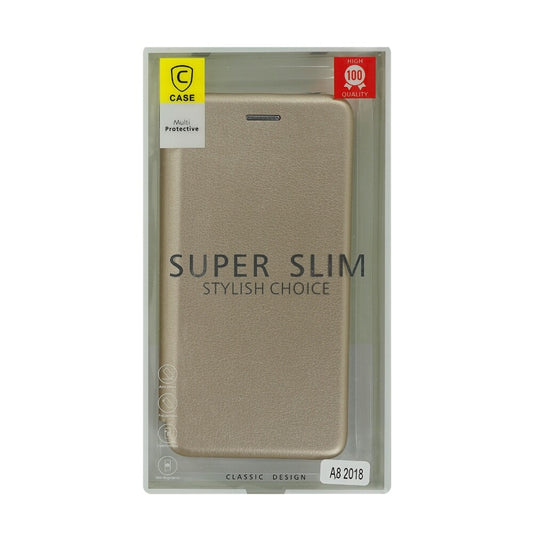 Flip Handyhülle für Samsung A8 2018 Gold cnt1267