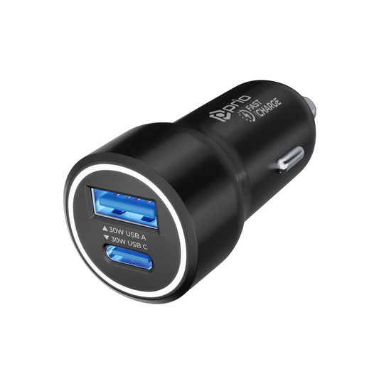 prio Fast Charge Car Charge 30W PD (USB C) + 30W (USB A) schwarz