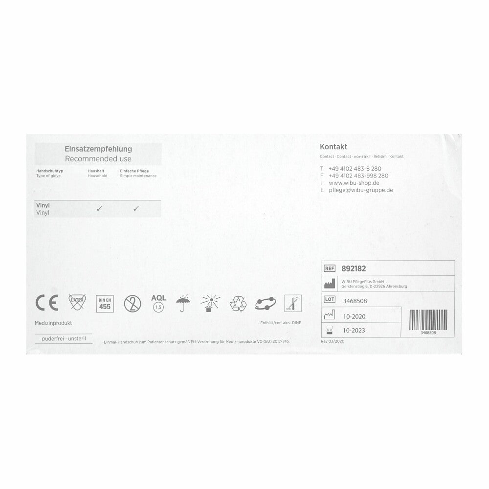Wibu+ Vinyl Gloves, 100 pieces, size S, clear