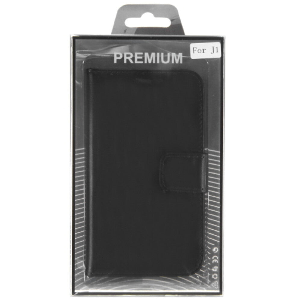 Leder Handyhülle für Samsung Galaxy J1 Schwarz Schutz Case