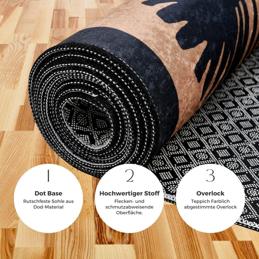 miqna Wohnzimmer Teppich Kurzflor Modern Läufer beige schwarz weiß 80x300 cm Hauptbild