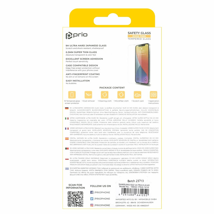 prio 10x Displayschutzglas für Samsung S22 Ultra transparent