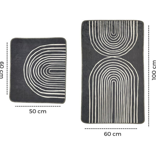 Miqna 2-tlg. rutschfestes Badteppich Set , waschbar (60x100 & 50x60 cm)