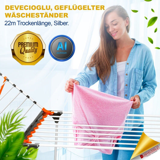 Devecioğlu Flügelwäschetrockner, Klappbar, 22m Trockenlänge, Standtrockner