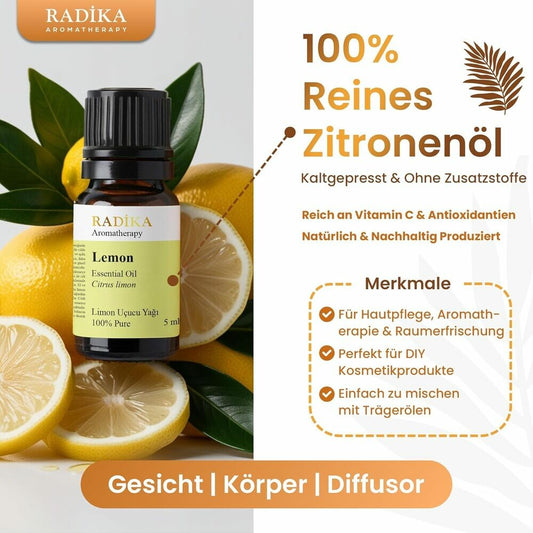 Zitronenöl, ätherisches Öl, 100% Rein, BIO, natürlich, 10 ml