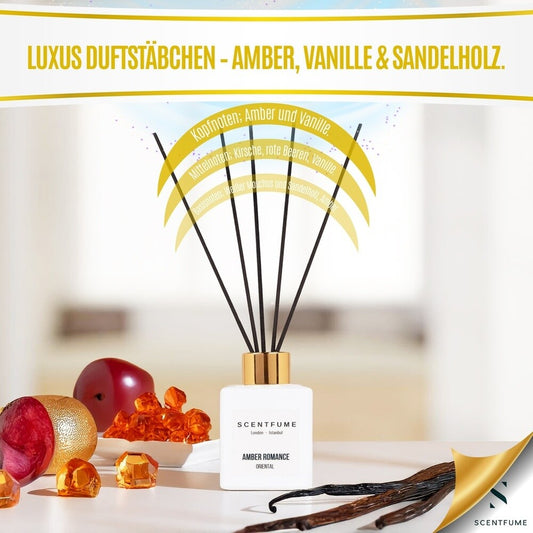 SCENTFUME Raumduft mit Duftstäbchen, Amber, Moschus, Vanillenoten, 110 ml
