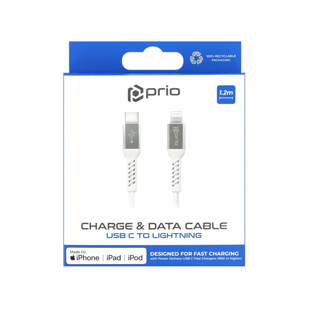 Prio Lade- Charge & Sync USB C auf Lightning Mfi -zertifiziert 1,2 m weiß