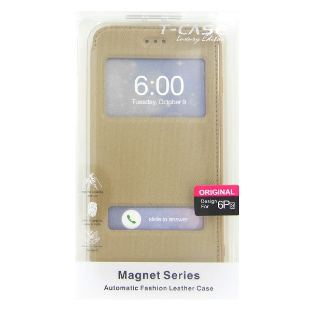Original Magnet Flip Handyhülle für iPhone 6 / 6s Plus Gold Schutz Tasche