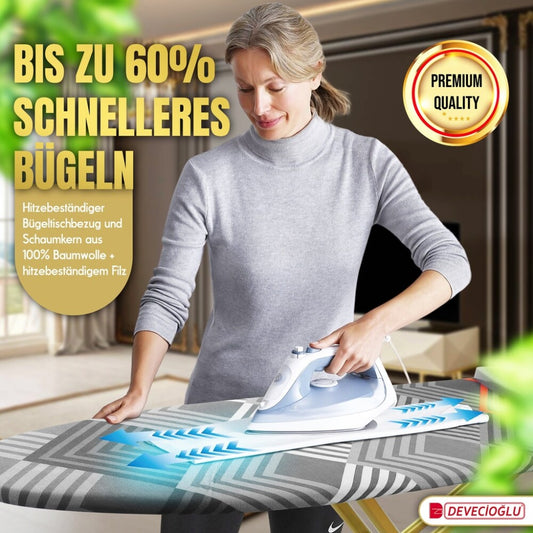 Bügelbrett, Bügeleisen Ablage, Bügelbrettbezug 43x150cm, Höhe 60-90cm, Grau