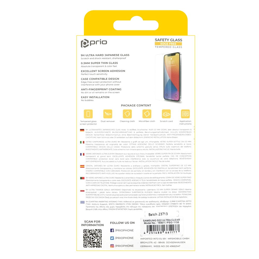prio Displayschutzglas für Samsung S22 Ultra transparent