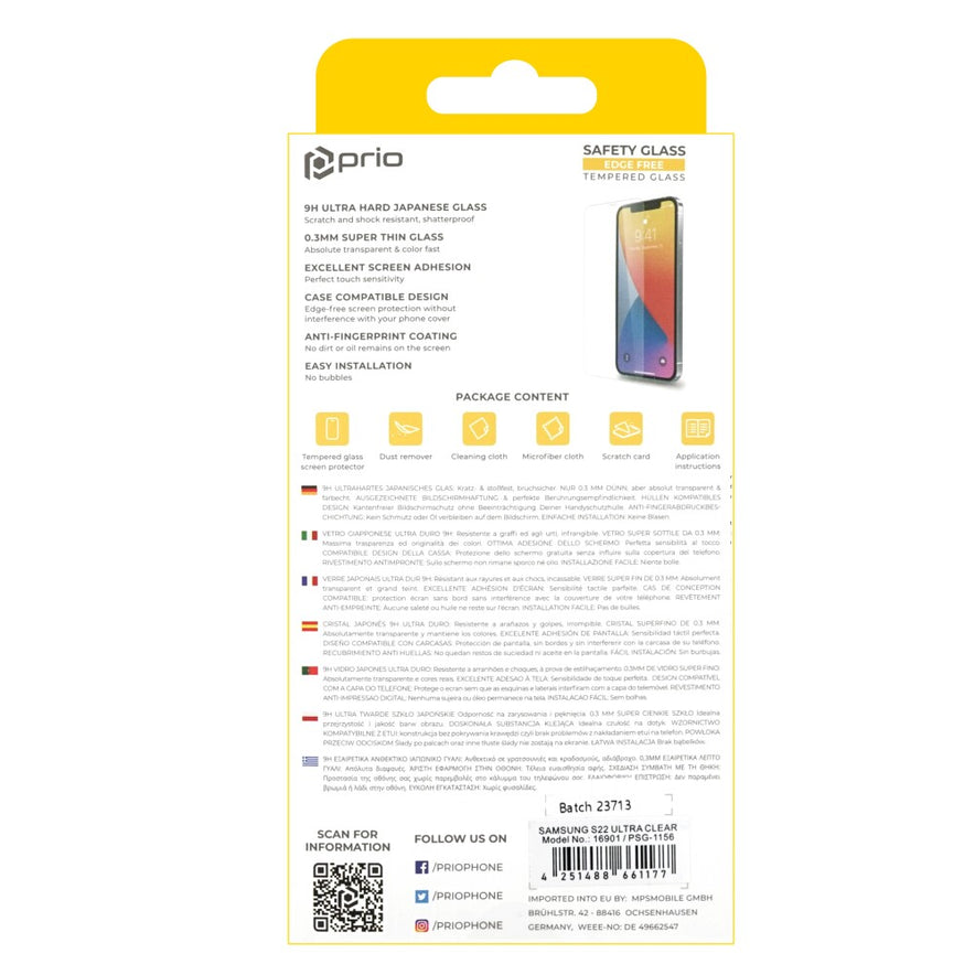 prio Displayschutzglas für Samsung S22 Ultra transparent