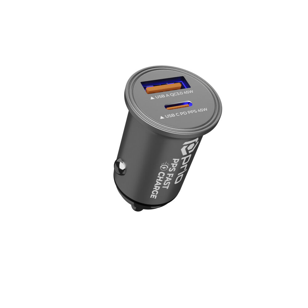 prio KFZ-Schnellladegerät 45W PD PPS (USB C) + 45W (USB A) silber