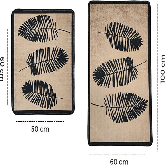 Miqna 2-tlg. rutschfestes Badteppich Set , waschbar (60x100 & 50x60 cm)