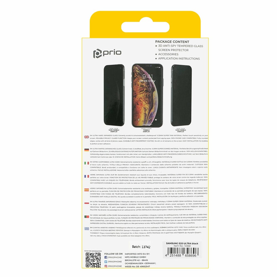 prio 3D Anti-Spy Displayschutzglas für Samsung S20 Ultra/S20 Ultra 5G schwarz