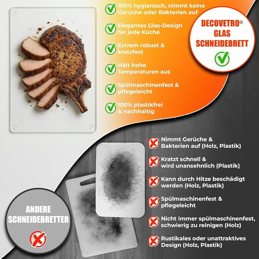 Decovetro Schneidebrett Glas |40x30cm | Glasschneidebrett | Leicht zu reinigen