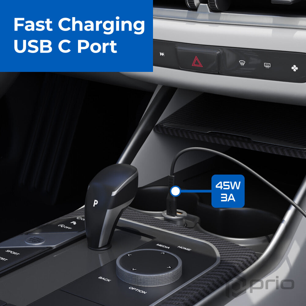 prio KFZ-Schnellladegerät 45W PD PPS (USB C) + 45W (USB A) silber