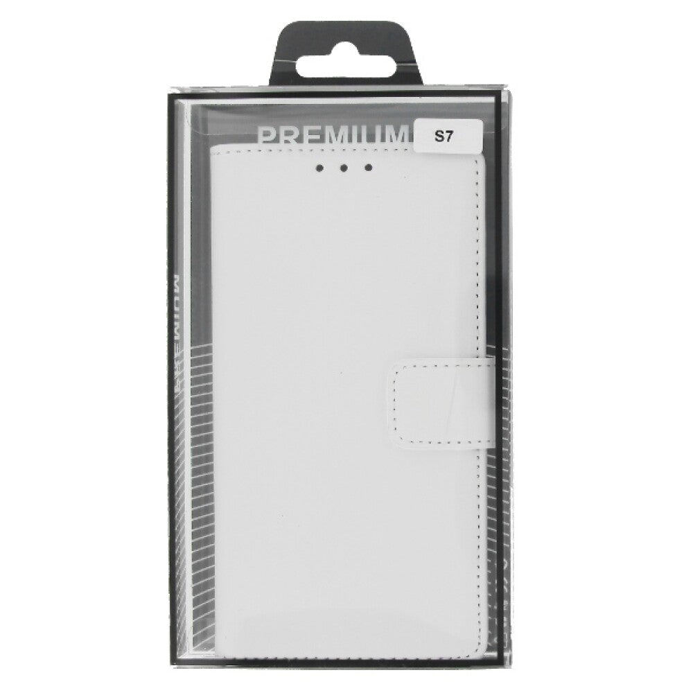 Slim Leder Book Case Handyhülle für Galaxy S7 Edge Weiß Schutz Tasche