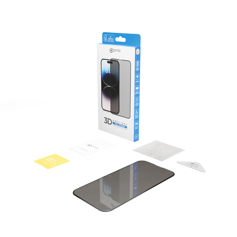 Prio 3D Anti-Spy Panzerglas für iPhone 15 (6,1 Zoll) schwarz