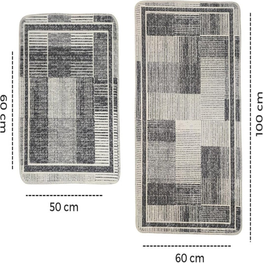 Miqna 2-tlg. rutschfestes Badteppich Set , waschbar (60x100 & 50x60 cm)
