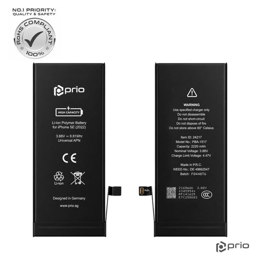 prio Hochleistungsakku für iPhone SE (2022) (2200 mAh) - Universeller APN -