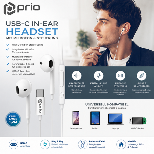 prio Stereo USB C Kopfhörer / Headset CLASSIC