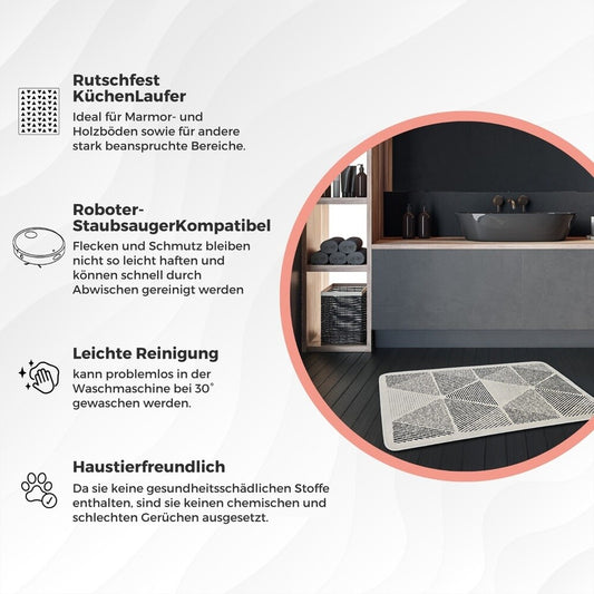 Miqna 2-tlg. rutschfestes Badteppich Set , waschbar (60x100 & 50x60 cm)