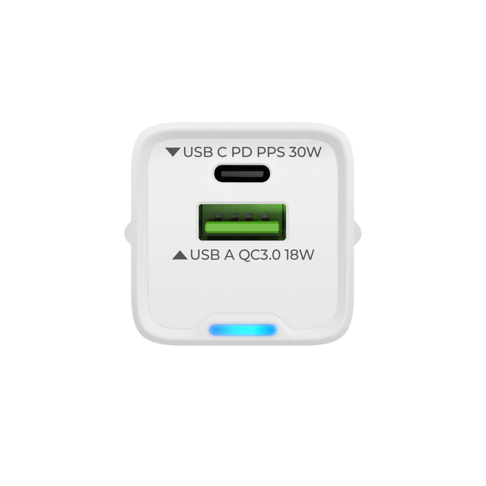 prio Wandladegerät GaN Power 30W PD PPS (USB C) + QC 3.0 (USB A) weiß