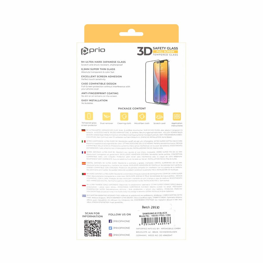 prio 3D Displayschutzglas für Samsung A12 schwarz