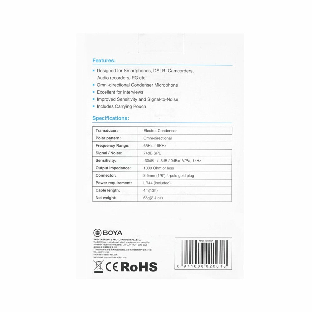 Original Boya Kabelgebunden Lavalier-Mikrofon Schwarz Mit Mikrofon BY-M1DM