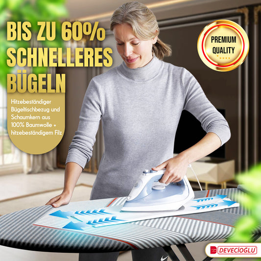 Bügelbrett, Bügeleisen Ablage, Bügelbrettbezug 40x140cm, Höhe 68-90cm, Grau