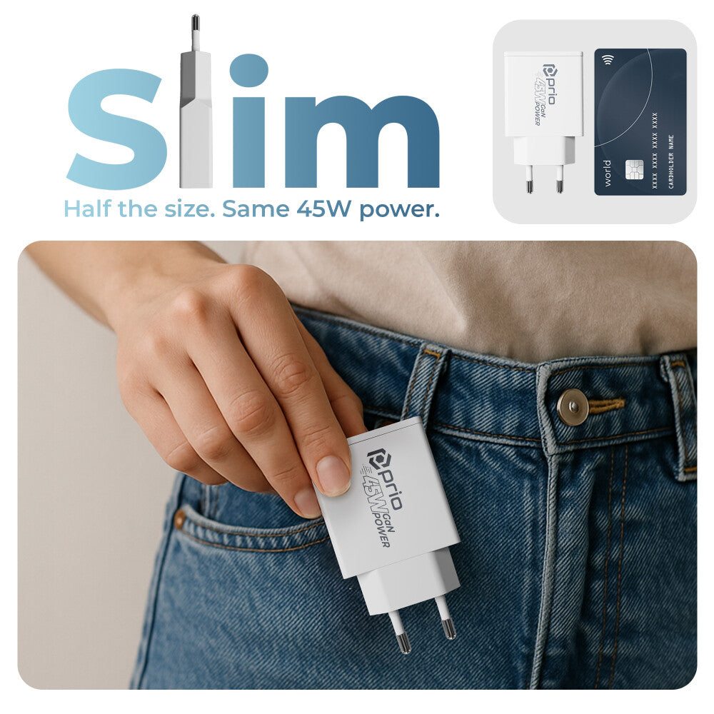 prio 45W GaN Power Charger PD PPS (USB C) + QC 3.0 (USB A) weiß